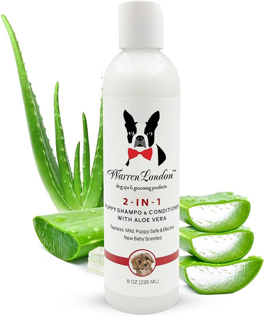 Warren London 2-in-1 Puppy Shampoo & Conditioner 8 oz | Tearless Baby-Powder Scent | Moisturizing Aloe & Shea Butter Formula for Puppies, Dogs & Cats | pH-Balanced, Cruelty-Free, Made in USA