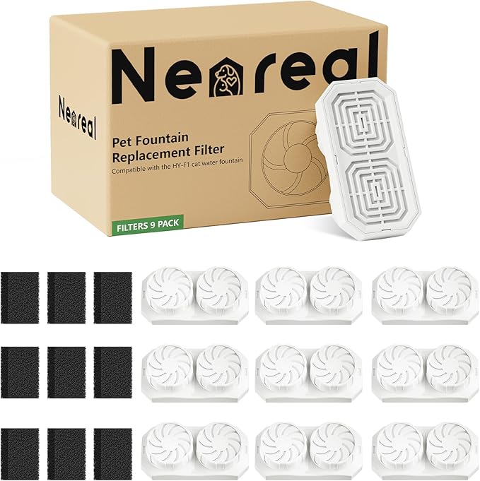 Official 9 Pack Replacement Filters & Pre-Filter Sponges for 74oz/2.2L Stainless Steel Cat Water Fountain