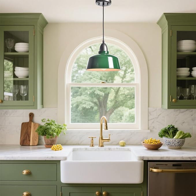 Modern Farmhouse Green Pendant Light Fixture Macarons Dome Kitchen Island Pendant Lights for Home Bar Countertop Canteen Dining Room Restaurant Bedroom Bathroom