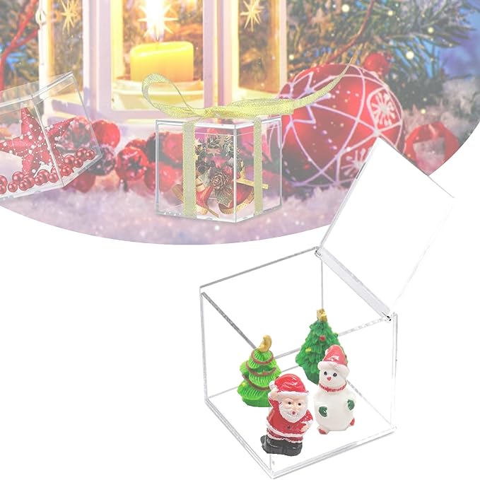 KissYou Acrylic Box 2 Packs Plastic Display Box with Lid Small Multipurpose Storage Box for Keepsakes, Jewelry,Candy Acrylic Square Cube
