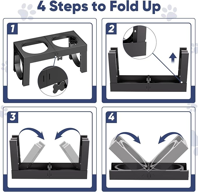XIAZ Slow Feeder Dog Bowl Stand - Elevated Dog Food and Water Bowl Set for Large Medium Sized, 5 Heights Adjustable, Non-Slip, Durable, Prevents Bloating & Improves Digestion Blue
