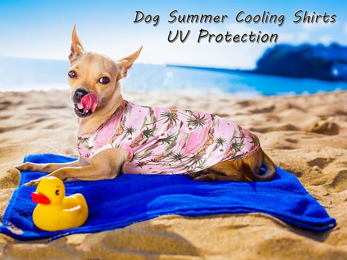 Dog Hawaiian Shirts,Summer Cooling Quick Dry Mesh Breathable T-Shirt Tops for Small Boy Girl Puppy Dogs,Pink+Blue S