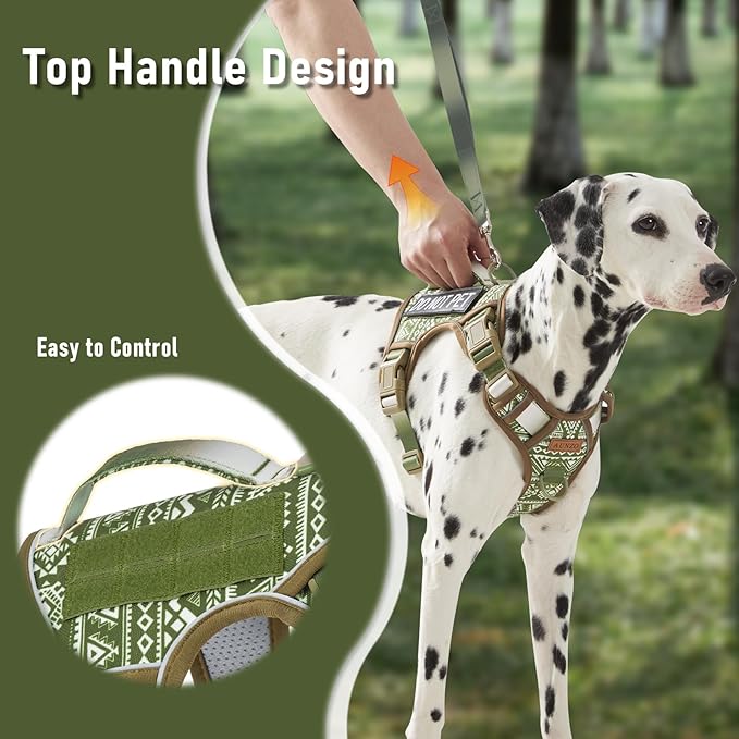 Light Dog Harness for Small Sized Dog Breeds, No Pull Pet Harness with 2 Leash Clips, Adjustable Soft Padded Dog Vest, Reflective Pet Oxford Vest, Puggle, Terriers, Beagle, Green Ethnic, Small
