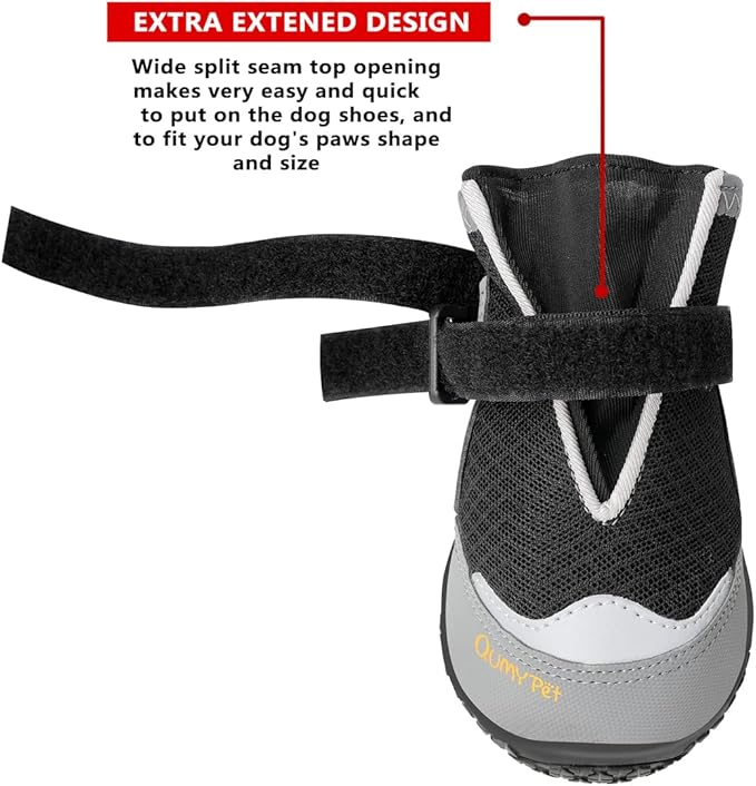 QUMY 4PCS Dog Boots for Large Dogs, Medium Dog Shoes & Paw Protectors for Hot Pavement, Summer Heat Protection, Mesh Breathable Nonslip Dog Booties for Hardfloors, Walking Running Hiking Black Size 3