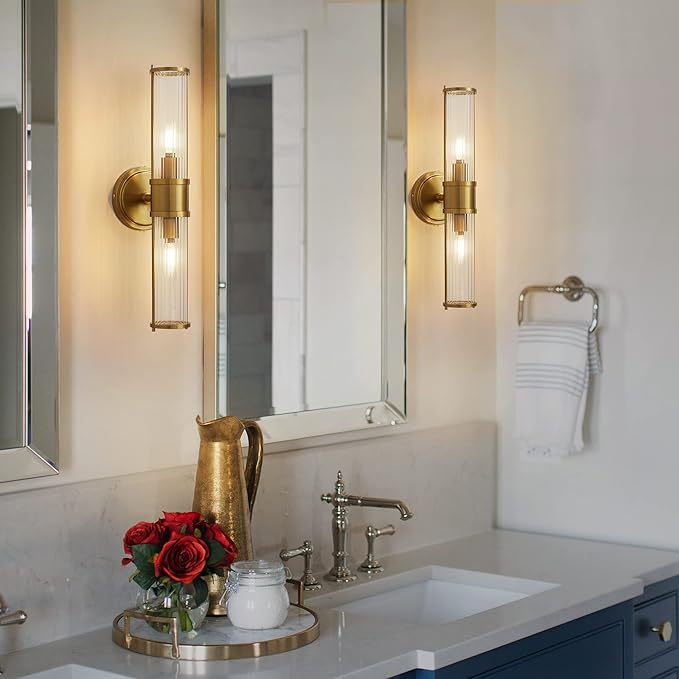 Gold Wall Sconce Light Fixture - Bathroom Sconce Indoor Industrial Wall Sconce Vanity Light Wall Light Up and Down Wall Mount Lamp for Bathroom Bedroom(Without Bulb)