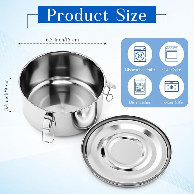 4 Pcs Stainless Steel Bento Box 54 oz Reusable 304 Stainless Steel Food Storage Containers with Lockable Clips to Leak Proof, Dishwasher Safe