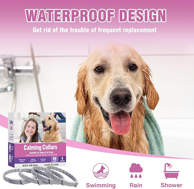 Calming Collar for Dogs 4 Packs Dog Pheromone Anti Anxiety Calm Collars to Relieve Stress and Bad Behavior Like Separation 25 Inches Adjustable