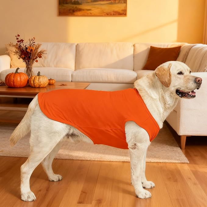 KOOLTAIL Christmas Thanksgiving Dog Clothes for Large Dogs, 2 Pack Cotton Fall/Winter Warm Dog T Shirts Coats, Insect Protection Anti-Hair Loss & Lightweight Pet Vest Tank Tops Apparel, Orange&Red,3XL