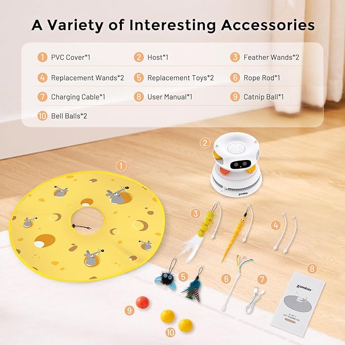 Interactive Cat Toys for Indoor Cats, 5 in 1 Hide and Seek Cat Toys with Motion Activated and Automatic Laser, Fluttering Feather & Dual Track Balls with Chirping for All Breeds, Rechargeable