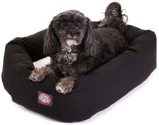 Majestic Pet 24 Inch Poly-Cotton Sherpa Calming Dog Bed Washable 24x18x7 (inch) – Cozy Soft Round Donut Dog Bed with Spine for Head Support - Pet Bed Small - Black