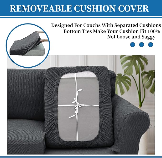 XINEAGE 2025 New 3 Pieces Couch Covers for 2 Extra Large Cushion Sofa Super Stretch Sofa Cover for 2 Large Seat Universal Loveseat Slip Cover for Living Room (Dark Gray), 71"-91"(2 Cushions)