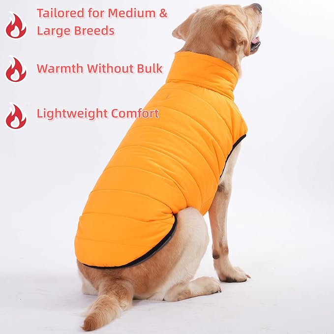 LovinPet Reversible Dog Puffer Coat for Medium & Large Dogs, Down‑Insulated Winter Jacket, Water‑Resistant & Wind‑Resistant, Anti‑Static, Dual-Sided Orange & Grey for Cold Weather,XL
