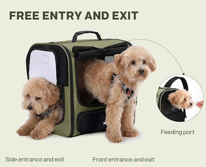 Pecute Cat Carrier Backpack Pet Carrier Backpack Widen Large Space, Stable Pet Backpack for Cat Small Dog, Ventilated Pet Backpack Miniature Dachshund Bag Suitable for Hiking, Camping Dark Green