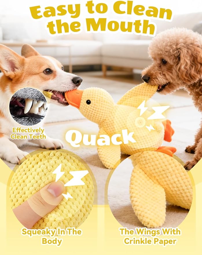 The Mellow Dog Calming Duck Toy for Dogs, Yellow Duck Dog Toy, Durable Interactive Dog Toy with Quack Sound for Puppy Keep Busy, Indestructible Dogs Emotional Support Duck (1PC(9.84 * 8.66 in))