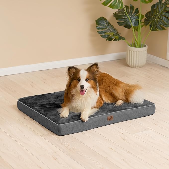 EHEYCIGA Memory Foam Dog Bed Orthopedic 36"x27"，Waterproof Pet Bed for Larged Size Dogs ，Washable Pet Mat with Removable Cover,Dark Grey