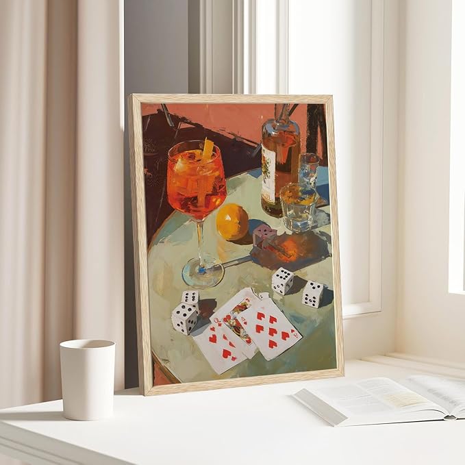 XJYISUO Framed Wall Art Dice Wall Decor Cocktail Canvas Art Poker Cards Pictures Vintage Paintings Bar Artwork For Living Room Game Room