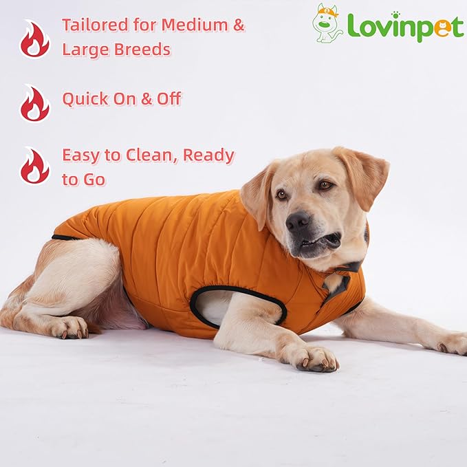 LovinPet Reversible Dog Puffer Coat for Medium & Large Dogs, Down‑Insulated Winter Jacket, Water‑Resistant & Wind‑Resistant, Anti‑Static, Dual-Sided Khaki & Grey for Cold Weather,XL
