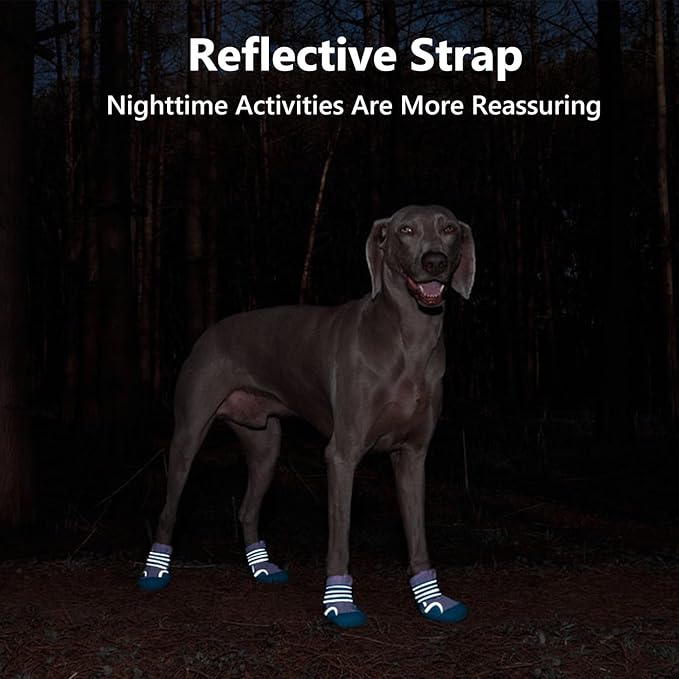 Dog Shoes Small Medium Large Size Dogs, Puppy Booties Paw Protector for Hot Pavement, Non-Slip Waterproof Rubber Reflective Strapped Boots (Blue, Size 8#: (3.5 * 3.0) (L*W) for 74-88lbs)