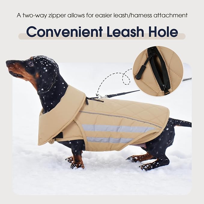 IECOii 4XL Dog Jacket Waterproof Winter Snowsuits Warm Cold Weather Coats with Fleece Lining, Reflective & Adjustable Outdoor Giant Pets Snow Vest Coat, Mashine Washable, Khaki, Sizes XXXXL