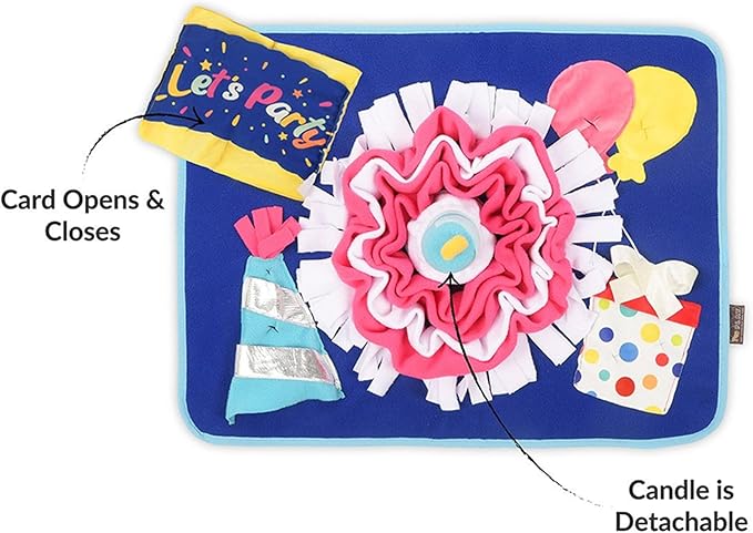 P.L.A.Y. Cute Snuffle Mat for Dogs - Birthday Themed Interactive Food & Treat Mat for Puppies Dogs - Enrichment Toy, Great for Slow Feeding, Nosework & Foraging Skills - Machine Washable