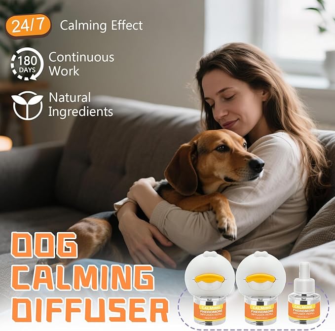 Dog Pheromone Calming Diffuser 8 in 1 Appeasing Pet Pheromones Diffuser to Calm Kit (2 Plug in+ 6 Pack 48ml Refill) for Anxiety