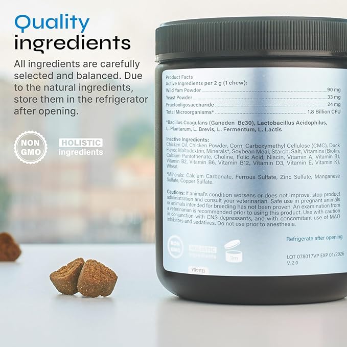 Chews for Digestive and Gut Health, Probiotics for Dogs - Chewable Canine Immune System Supplement - Prebiotic Soft Treats - Yeast Powder, Wild Yam