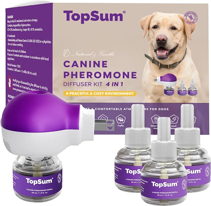 TopSum Pheromone Diffuser for Dogs: Premium Dog Calming Diffuser - Calming Pheromones for Dogs - Dog Appeasing Pheromone - Pet Calming Diffuser, 4 in 1 (Purple)