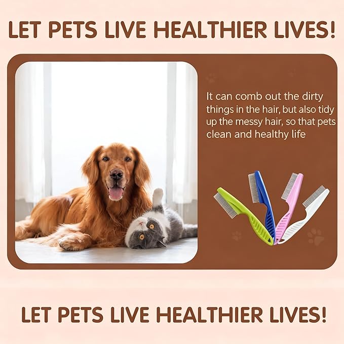 2 Pack Multifunctional Pet Grooming Comb, Stainless Steel Fine Tooth Brush for Tear Stain Removal, Hair Shedding Control & Massage for Dogs and Puppies