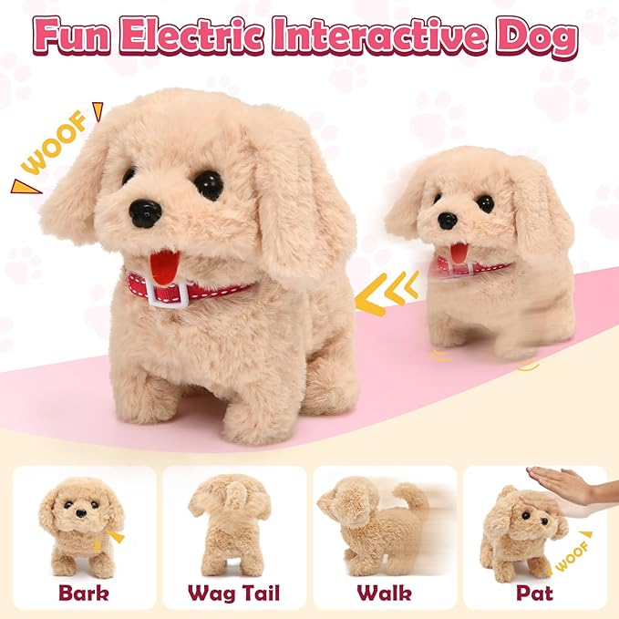 Golray Dog Toys for Kids Girls, Electronic Interactive Walking Barking Dog with 12 Pcs Carrier & Accessories Toddler Girl Toy Dog Puppy Pet Care Pretend Play Set, Birthday Gift for Little Girl 3 4 5 6