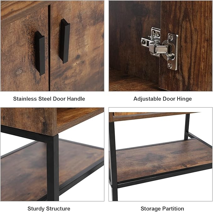 eclife 48" Bathroom Vanity Sink Combo Modern Metal Stand Cabinet W/Bottom Shelf & Storage Side Cabinets Blue Boat Vessel Sink & Water Save Faucet & Pop Up Drain, Rustic Brown (A29BU)