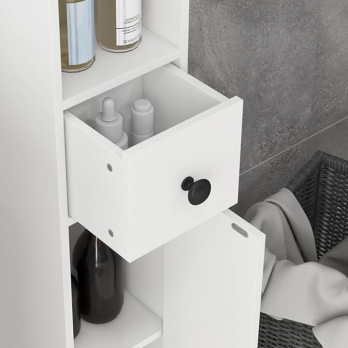 kleankin 71" Tall Bathroom Storage Cabinet, Narrow Freestanding Toilet Paper Cabinet with Open Shelves, 2 Door Cabinets, Adjustable Shelves for Kitchen, Hallway, Living Room, White
