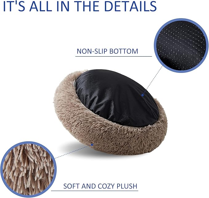 Washable Dog Round Bed - Medium Donut Dog Bed, Comfy Calming Cuddler