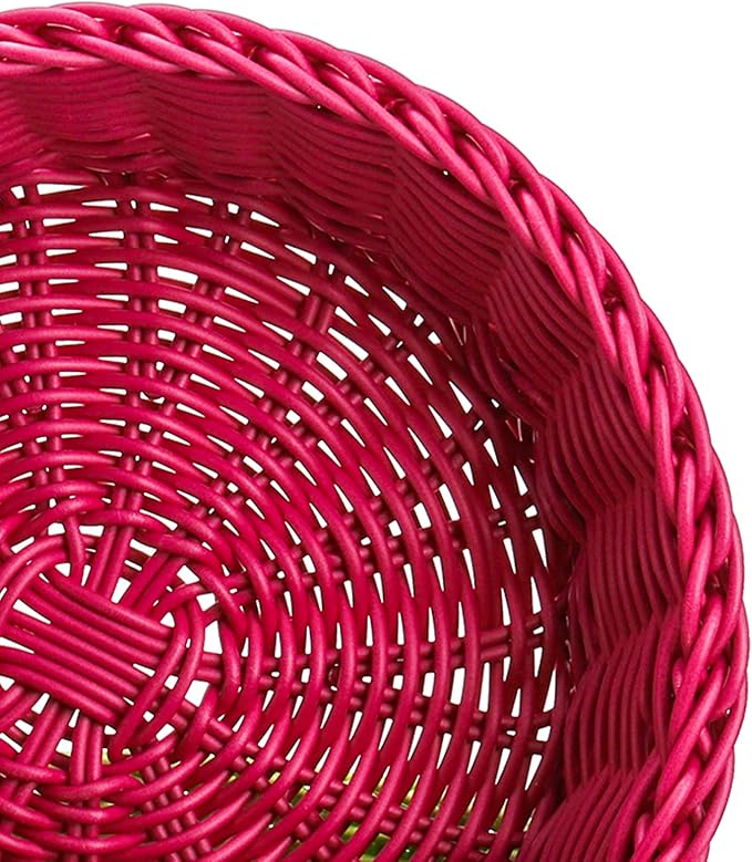 AVLA 4 Pack Woven Breads Baskets, Imitation Rattan Fruit Storage Bowls, Stackable Handwoven Serving Basket, Poly-Wicker Round Basket Set for Organizing, Decorative Gift Basket for Countertop, Pantry