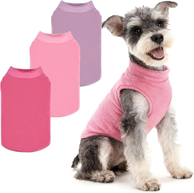 PUPTECK 3 Pack Fleece Dog Sweaters Winter Coat for Small Dogs, Pullover Jacket Pet Cat Fall Clothes Puppy Sweatshirt Soft Warm Vest for XS S Medium Dogs, Fuchsia&Pink&Purple, L