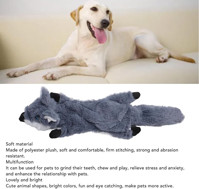 Soft Plush Squeaky Dog Chew Toy, Anxiety Relief, Teeth Cleaning, Interactive Pet Toy for Dogs, Cute Animal Design, Sturdy, Stress Relief (Grey)
