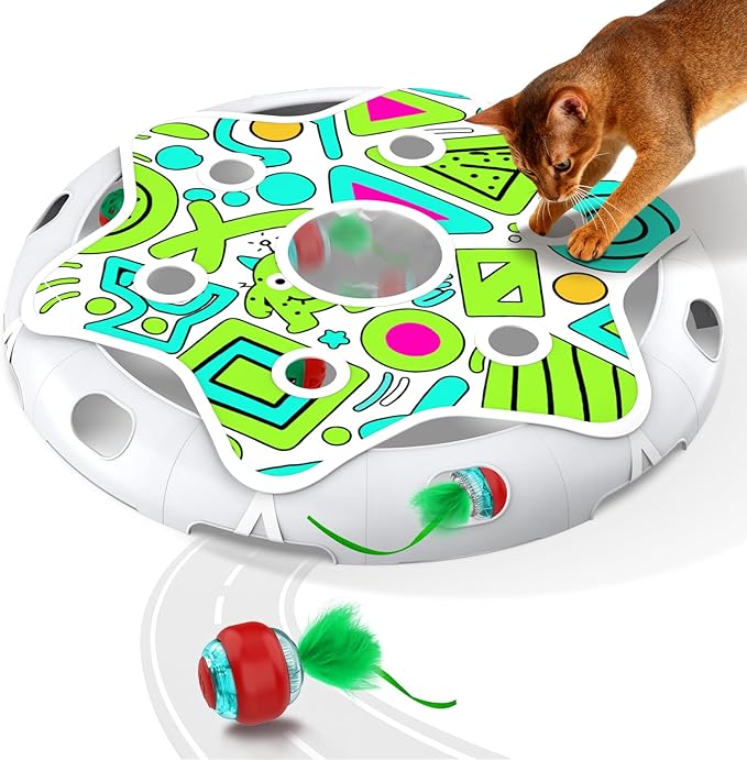 Cat Toys Interactive Maze Game Mouse Catching for Indoor Cats (Green, Large)
