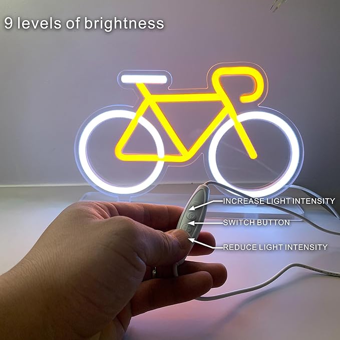 Bicycle Neon Sign Night Light - USB Powered Desk Lamp with 9-Level Brightness, Safe Soft Silicone LED Mood Lighting for Room Decor & Home Decor,Bedroom, Office，Aesthetic Gift for Cyclists & Home Decor Enthusiasts