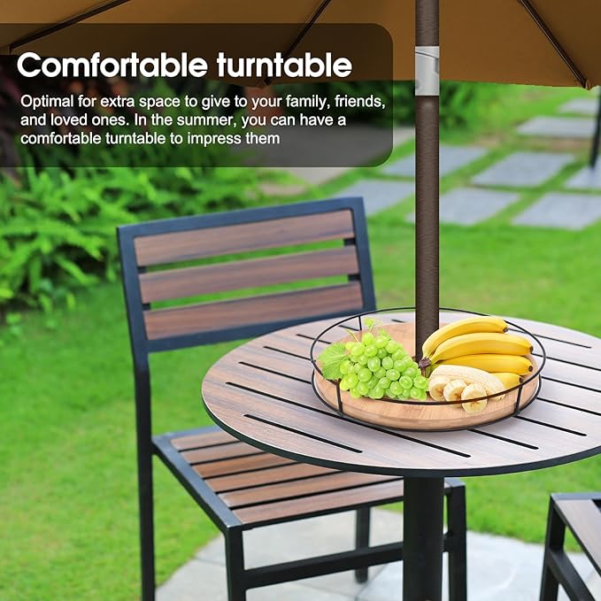 12" Lazy Susan with Umbrella Hole for Outdoor Patio Table - 360° Rotation Iron Turntable Organizer for Beach Umbrellas Patio Garden Swimming Pool