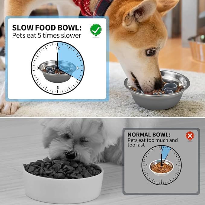 Slow Feeder Dog Bowls Insert, Bestalk Soft Silicone Slow Eating Dog Bowl Insert with Suction Cups for Small, Medium and Large Dogs(Grey S)