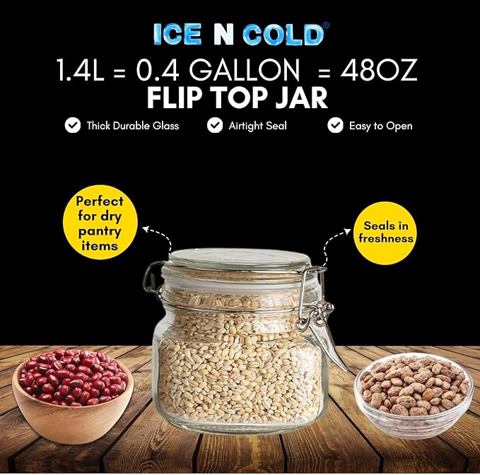Airtight Glass Storage Jars with Clamp Lid – Food Storage Containers with Rubber Gasket Seal – Pantry & Kitchen Canisters for Dry Goods, Coffee, Sugar, Pasta – 0.4L to 4L Sizes (4, 14oz | 0.4L)