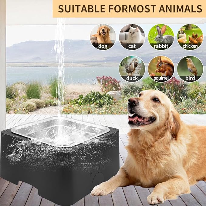 Pet Water Dispenser Dog Water Bowl for Large Dogs 4L Big Water Feeder Using Built-in Stainless Steel Bowl Easy to Clean and Disassemble, Outside Indoor Use for Pets & Dog Cat Chicken (Black, 4L)
