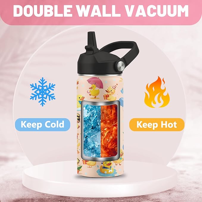 Duck Gifts, 16 oz Water Bottle with Straw Lid, Stainless Steel Insulated Water Bottle, Cute Duck Cup Gifts for Birthday Chritmas (1pcs)
