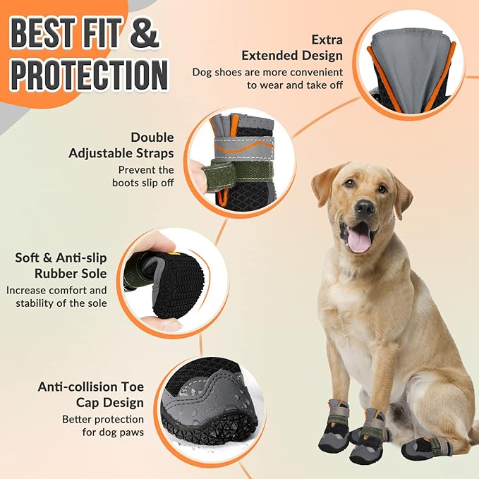 SlowTon Dog Shoes for Large Small Medium Dogs - Breathable Dog Boots for Summer Hot Pavement, Paw Protector for Outdoor Walking Winter Snow, Anti-Slip Rubber Dog Booties for Hardwood Floor (B, 6)