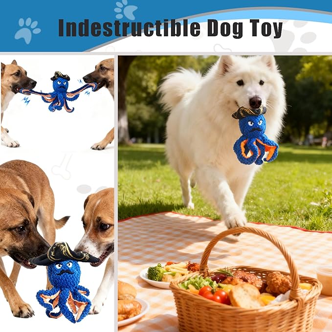 Octopus Dog Toy-Automatic Bouncing Ball, Moving Chew Toy with Bouncing Ball, Interactive Dog Toys for Small and Large Dogs, Automatic Moving Dog Ball Toys, Squeaky Tug of War Dog Toy to Keep Them Busy