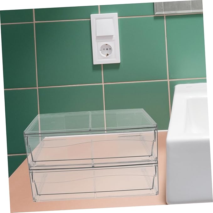 ABOOFAN 2Pcs Type Desk Organizer with Stackable Design Acrylic Makeup Storage Box for Efficient Desktop Bathroom Organization for Cosmetics and Accessories