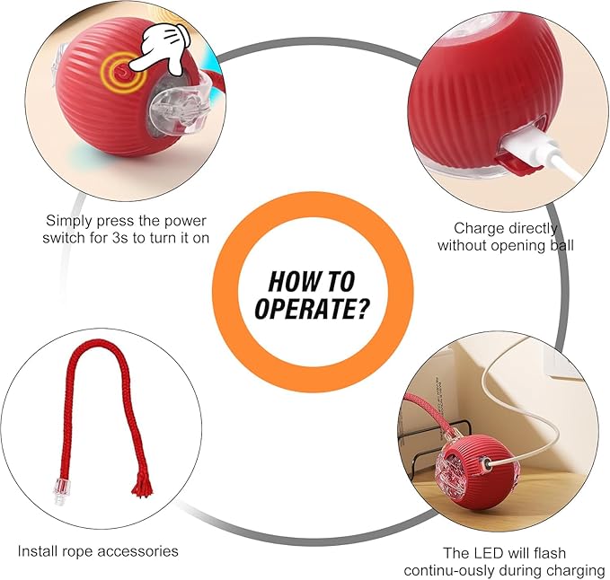Agile Moving Cat Ball Toy with Rope (Red)
