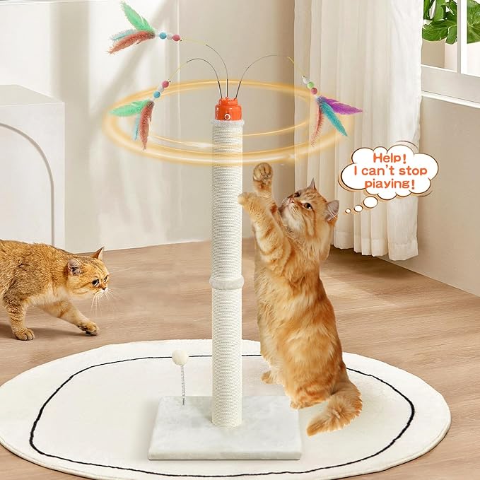 Cat Scratching Post，42.5" Tall Heavy Duty Cat Scratcher，Scratching Posts for Indoor Cats Adult with Interactive Cat Toys Automatic Teaser Wand and Rotating Hanging Balls