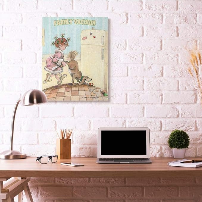 Stupell Industries 'Family Vacuum Funny Cartoon Pet Dog Design', Canvas Art, 30 x 40 Inches, Easy to Hang and Sturdy, Made in USA, by Gary Patterson
