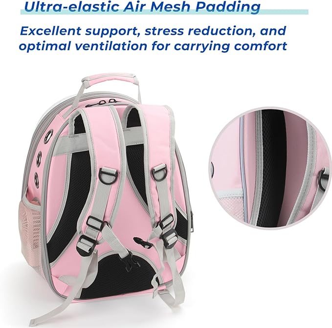 Expandable Bubble Cat Carrier Backpack — Airline Approved, Ventilated, Up to 14lbs (Pink)