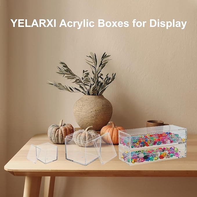 Acrylic Box with Lid, 5.91 x 5.91 x 1.97 in Acrylic Display Case Plastic Square Cube Container Storage Holder Stackable Bins for Cosmetic Collectible Candy Jewelry(2 Pack, Clear)
